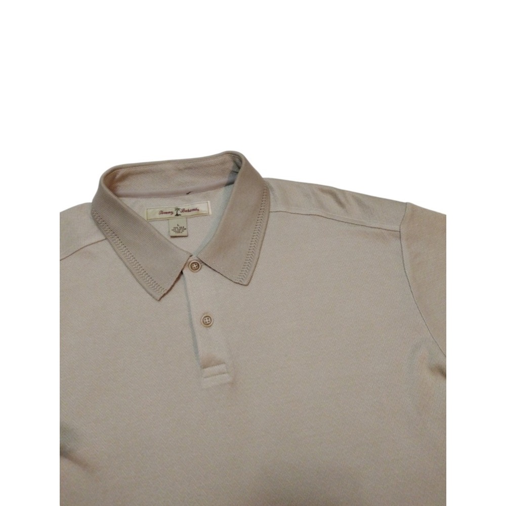 Tommy Bahama Poli Shirt Men's Large Beige Silk Blend Short‎ Sleeve Golf Casual